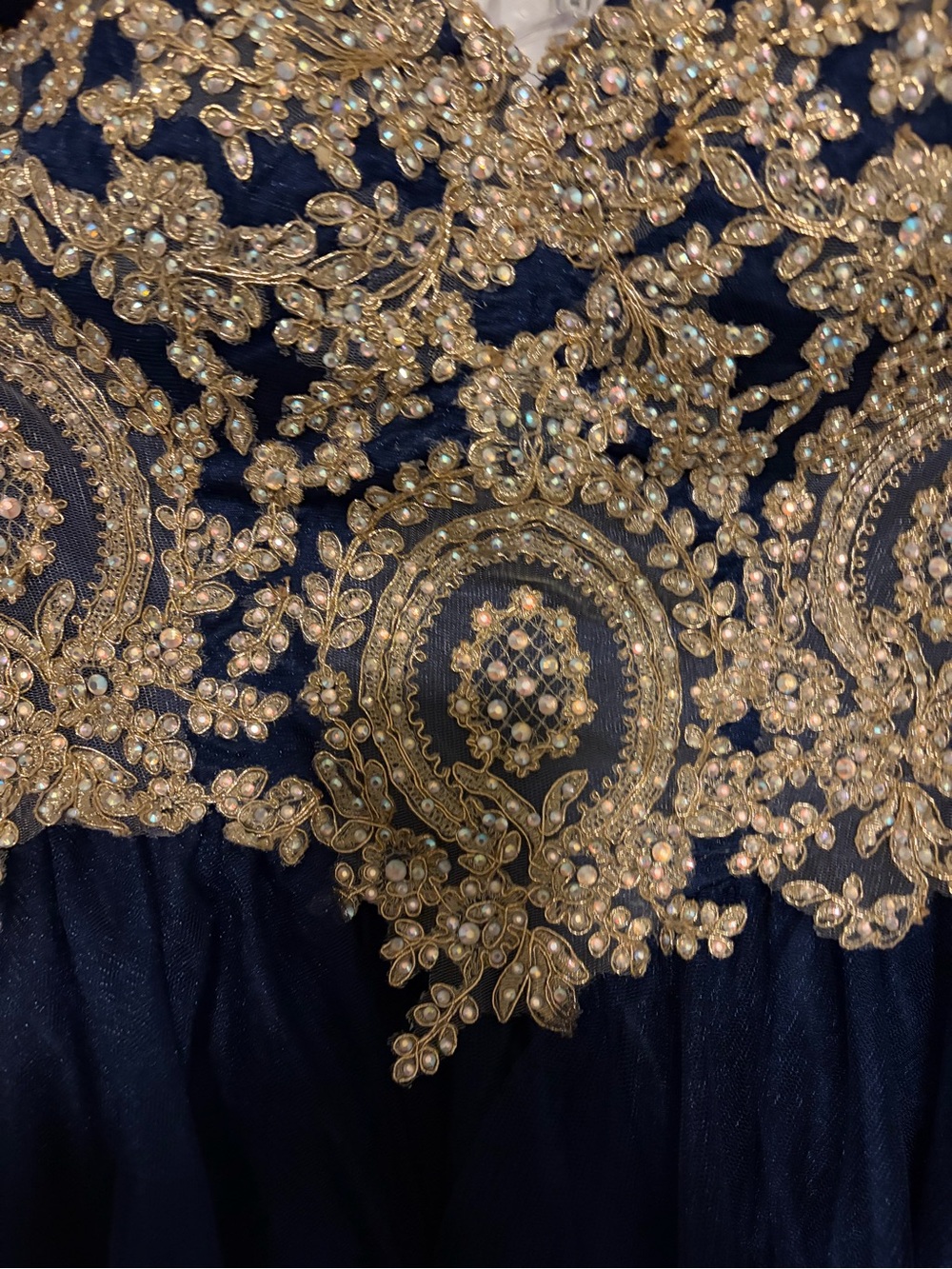 💙 Blush Navy Gold Beaded Corset Prom Hoco Dress Ladies Size 16 High Quality - Picture 5 of 12